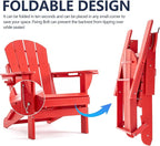 Folding Adirondack Chair, HDPE Outdoor Texture Lawn Chair with Reclining Back, Cup and Phone Holder - Comfortable Firepit Chair Weather Resistant for Patio or Backyard (Red, Set of 2)