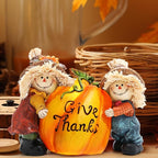 Hodao Fall Thanksgiving Resin Scarecrow Pumpkin Figurines - Adorable Scarecrow Embrace Pumpkin Decorations for Home Indoor Table Decor-Fall Thanksgiving Gifts