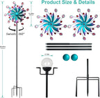 Solar Wind Spinner, 60.63 Inch Outdoor Metal Stake Yard Spinners, Solar Powered Multi-Color LED Glass Ball with Kinetic Wind Sculpture Spinner Windmills for Outdoor Lawn & Garden Decoration