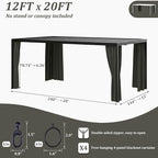 Gazebo Universal Replacement Privacy Curtain,12'×20' Gazebo Outdoor Waterproof Curtains, 4-Panels Sidewall Curtains with Double Zipper for Patio Canopy, Garden and Backyard (Curtain Only)