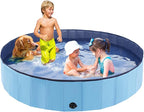 Foldable Dog Pool, Portable Pet Bath Tub and Kiddie Swimming Pool, Collapsible Bathtub for Puppies, Small, Medium and Large Dogs, Cats and Kids, 87 x 12 in, Blue