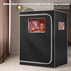 Smartmak Portable Far Infrared Sauna, Home Two Person Sauna Box with 660nm Red Light Therapy Lamp, X-Large Full Size Indoor SPA Tent for Body Recovery, Remote Control, 2 Folding Chairs, Greyborder