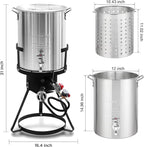 Red Mountain Valley 30Qt Turkey Fryer with Propane Burners for Outdoor Cooking, Aluminum Turkey Fryer Pot Basket, Propane Deep Fryer, Seafood Boil with Spigot,Timer, Marinade Injector, Turkey Rack