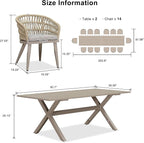 PURPLE LEAF 16 Pieces Outdoor Dining Set All-Weather PE Rattan Outdoor Patio Furniture Set with All Aluminum Frame Rectangular Table and Chairs Set for Lawn Garden Backyard Deck, Champagne