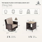 Oversized Patio Wicker Chairs, High Back Outdoor Swivel Chairs Set of 2 with Rattan Side Table, 5.5" Thick Cushions, 3-Piece Patio Furniture Sets for Deck Porch Pool, Brown/Beige
