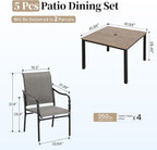 Patio Table and Chairs Set of 4, All-Weather Breathable Textilene Patio Chair with Gourd-Shaped Armrests, 42x42 Wood-Like Table with Umbrella Hole, 5 Pcs Metal Frame Patio Dining Set
