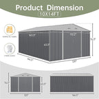 Devoko 10x14 FT Outdoor Storage Shed, Large Metal Storage Sheds with Lockable Door, Utility Garden Tool Shed with Sloping Roof, Outside Steel Storage Sheds for Patio Lawn Backyard, Gray