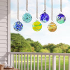 VCUTEKA Hanging Garden Gazing Ball, Hand-Blown Glass Witch Ball for Outdoor Garden Décor, 6pcs 3" Colorful Swirl