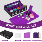 Trading Card Storage Box for MTG, card storage box with Commander Display，Multi-purpose Deck Case for MTG TCG Sports Card, 4 Toploaders, 4 Stoppers, 4 Colorful Dividers (Black& Purple, 5-Row)