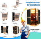 Far Infrared Sauna 2 Person Home Sauna Two Person Sauna 1980W/110V Low EMF Canadian Hemlock Wood Indoor Dry Sauna, With LCD Control Panel/APP/LED lights/Speaker/Grey Glass Door - 47.2*47.2*75.6 IN
