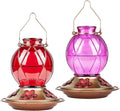 BOLITE Hummingbird Feeder, Glass Hummingbird Feeders for Outdoors Hanging, Five Feeding Ports, 20 Ounces, 2 Pack, Red and Purple, Birthday Gifts for Women Men, Gifts for Mom Dad