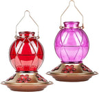 BOLITE Hummingbird Feeder, Glass Hummingbird Feeders for Outdoors Hanging, Five Feeding Ports, 20 Ounces, 2 Pack, Red and Purple, Birthday Gifts for Women Men, Gifts for Mom Dad