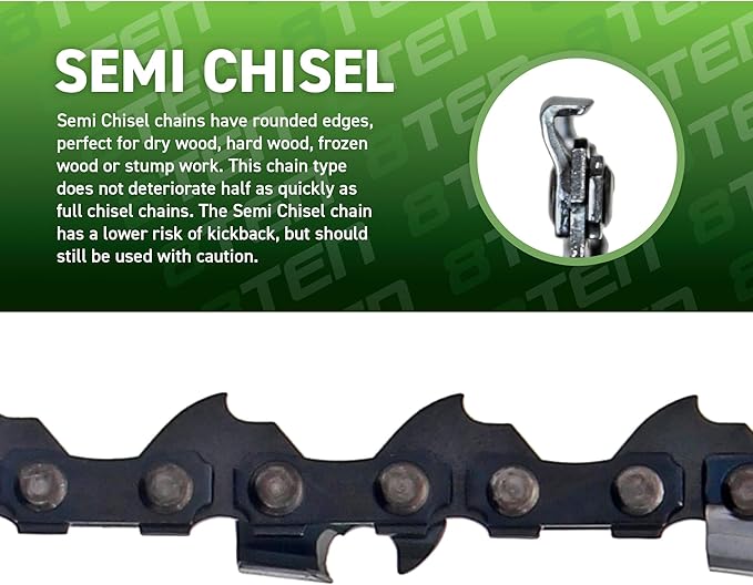 8TEN Semi Chisel Chainsaw Chain 28 Inch .050 3/8 92 DL For McCulloch Pro Mac 800 (10 Pack)