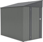 4x7 FT Metal Outdoor Storage Shed, Lean-To Garden Tool and Bike Shed with Lockable Door and Air Vents, Waterproof Sloped Roof Steel Utility Shed for Backyard, Patio,Lawn Equipment, Olive Gray