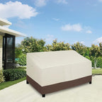 Easy-Going Waterproof Outdoor Couch Cover, Heavy Duty 3-Seater Patio Sofa Cover, Winchdproof Outdoor Furniture Cover with Air Vent (88Wx40Dx33H inch, Beige/Dark Brown)