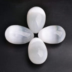 JIC Gem 4 pcs Selenite Egg-Shape Crystal Stone Large White Gemstone with Strong Healing & Calming Effects
