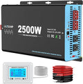 2500W Pure Sine Wave Inverter with Transfer Switch, 12V DC to 120V AC Converter with 2AC Outlets, USB Port, Type-C Port, Remote Controller, Power Inverter for RV, Outdoor, Auto Swtich to Shore Power