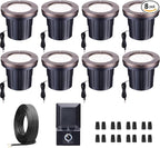 Landscape Well Light Kit, 8 Pack LED Low Voltage In Ground Lights and 100W Transformer and 100FT Cable and 30 Wire Connectors, IP67 Waterproof 12V Outdoor, Aluminum for Sidewalk Tree Path