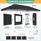 COBIZI 10x20 Pop Up Canopy Tent with 6 Removable Sidewalls,Waterproof & UV 50+ Easy Up Canopy,Commercial Gazebo with Air Vent,4 Sand Bags,4 Stakes & 8 Ropes,Tents for Parties/Camping/Backyard,Black