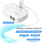 200W Car Power Inverter, FOVAL 12V DC to 110V AC Car Inverte with 4 USB Ports Car Outlet Adapter, Power Inverter for Vehicles, Car Plug Adapter Outlet for Laptop Computer Charger (White)