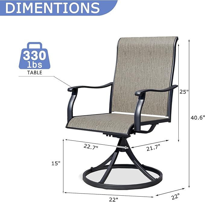 Outdoor Patio Swivel Dining Chairs Set of 6, All-Weather Swivel Rocker Chairs with Textilene High Back and Rust-Proof Metal Frame, Perfect for Patio, Lawn, Garden, or Backyard, Dark Brown