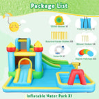 AKEYDIY Inflatable Water Slide Bounce House for Kids 3-12, Mega Water Bounce House Park w/ 2 Slides, Splash Pool & Deep Pool, Basketball Hoop, Water Cannon, 8 in 1 Backyard Water Park with Blower