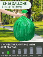 400 Count 100% Biodegradable and Compostable Trash Bags, 13-16 Gallon, 15 Microns, 24x24 Inches, Green Eco-Friendly