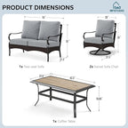 MFSTUDIO 4 Pieces Outdoor Patio Furniture Set, Metal Outdoor Conversation Set, Rattan Wicker Patio Sectional Sofa Set with 2 x Swivel Single Sofa, 2-Seat Sofa, 1 x Coffee Table, Grey