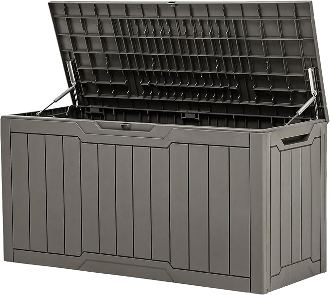 YITAHOME 80-Gallon Waterproof Resin Outdoor Storage Box, Lockable Storage Container for Outdoor Furniture, Cushion Storage, Pool Accessories, Garden Tools and Sporting Gear, Taupe