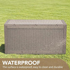 Devoko 95 Gallon Deck Box Large Resin Outdoor Storage Box, Waterproof and UV Resistant Lockable for Outdoor and Patio, Large Storage Cabinet for Patio Furniture, Tools and Pool Supplies, Light Brown