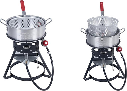 10QT Outdoor Fish Fryer Kit – Heavy-Duty Aluminum Pot, 6.7QT Basket, Propane Deep Fryer with 0-10 PSI Regulator & Steel Frame – Ideal for Seafood & More