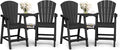 Ciokea Tall Adirondack Chairs Set of 4, HDPE Outdoor Adirondack Bar Stools with Double Connecting Tray, Weather Resistant High Back Adirondack Balcony Chairs for Deck, Lawn, Pool, Backyard, Black