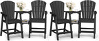 Ciokea Tall Adirondack Chairs Set of 4, HDPE Outdoor Adirondack Bar Stools with Double Connecting Tray, Weather Resistant High Back Adirondack Balcony Chairs for Deck, Lawn, Pool, Backyard, Black