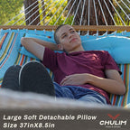 12 FT Double Quilted Fabric Hammock with Spreader Bars and Pillow 450 LBS Weight Capacity 2 Person Hammock for Outdoor Patio Backyard Poolside