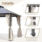 MELLCOM 12x20FT Hardtop Gazebo, Permanent Outdoor Aluminum Patio Gazebo with Aluminum Composite Double Roof for Patio Lawn and Garden, Curtains and Netting Included
