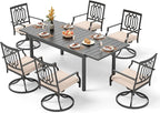 PHI VILLA 7 Piece Patio Dining Set,1 Extendable Dining Table and 6 Swivel Patio Dining Chairs Support 300 lbs for Outdoor Backyard Bistro Furniture Set with Cushion