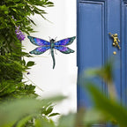 HONGLAND Metal Dragonfly Decor, Dragonfly Outdoor Wall Decor, Metal Wall Art, Wall Sculptures Gifts Hanging Decorations for Garden Yard Home-Blue 14 Inch