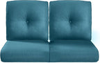 Pop 22x25/22x24 Outdoor Seat Cushions Set of 2 - Comfortable High Back Water-Resistant Patio Wicker Chairs Cushion for Rocker Glider Loveseat Couch Sectional Sofa - Peacock Blue/Button