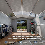 Metal Shed 10x10x7 FT with Floor Kit, Enhance Your Space with Natural Lighting, Outdoor Storage Steel Sheds with Base, Windows, Translucent Roofs, and Lockable Doors, Ideal for Garden & Patio