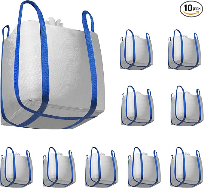 10 Packs FIBC Bulk Bags,Holds up to 4400 lbs Construction Bags Heavy Duty,210-Gallon Woven Polypropylene Dumpster Bag for Industry Agriculture and Construction,Sealable Top