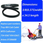754-0367 Snowblower Drive Belt 3/8" x 34.5" for Troy-Bilt Cub Cadet MTD Craftsman White Outdoor 754-0367 75-157 Ariens Gravely 07206600 07208600 Toro 251028 Stens 265-256(2 Pcs)