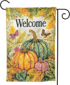 Welcome Fall Pumpkin Garden Flag Vertical Double Sided Outdoor Yard Flags 12.5x18 Inch Burlap Banners for House Lawn
