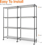 Bstrip Plant Shelf with Grow Light, 4-Tier Large Grow Light Shelf with Wheels, Stainless Steel, 12-Pack 288W T8 Full Spectrum Grow Lights for Seed Starting(57.4" L x 13.8" W x 59" H)