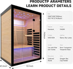 2 Person Infrared Sauna Room Far Infrared Saunas Home Canadian Hemlock Indoor 2100W Low-EMF Dry Saunas with Oxygen Bar 7 Color Therapy 53.1 * 47.2 * 74.8inch