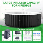 2-4 Person Inflatable Hot Tub, Round Blow Up Portable Hot Tub, Leak-Proof PVC Outdoor Spa with 120 Strong Air Jets, Heater Pump and Insulated Cover, 71” X 71”X 25”