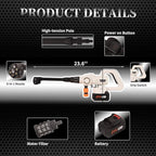 Cordless Pressure Washer with Grip,652 PSI Power Cleaner with 6-in-1 Nozzle,3-Speed Adjustment,21V Rechargeable 4.0Ah Battery High-Pressure Car Washer Gun for Floor/Home/Car Cleaning&Watering