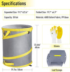 JARDINEER 30-Gallon Collapsible Trash Can for Camping Garbage, Pop Up Garden Bag Resuable, Lawn Set include Yard Waste Container, Leaf Scoops and Gloves
