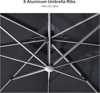 PURPLE LEAF 10 Feet Solar Powered LED Square Cantilever Umbrella With Base Patio Umbrellas Windproof Hanging Umbrella Outdoor Offset Umbrellas, Black