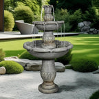 Garden Rustic Outdoor Floor 2-Tier Water Fountains 48.4" H Classical Flowerpot Shape Top Concrete Fountain and Waterfalls for Outdoor, Garden, Backyard, Porch, Deck, Patio