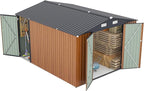 9x11 FT Outdoor Metal Storage Shed with Lockable Door, Steel Garden Utility Shed with Vents, Backyard Patio Tool Shed for Lawn Equipment, Bike, Firewood and Mower Storage, Brown